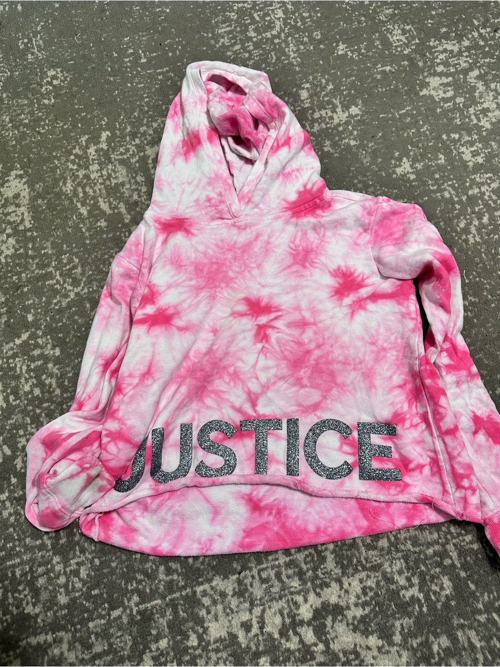 Justice Pink and White Tie-Dye Hoodie with Glitter Logo